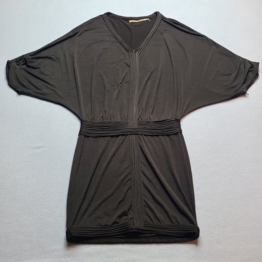 Max Studio Mini Dress Womens M Black Excellent Batwing Sleeve V-Neck Pleated